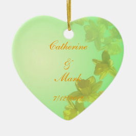 Bride en Groom, bruiloft, gele tulpbloemen Keramisch Ornament