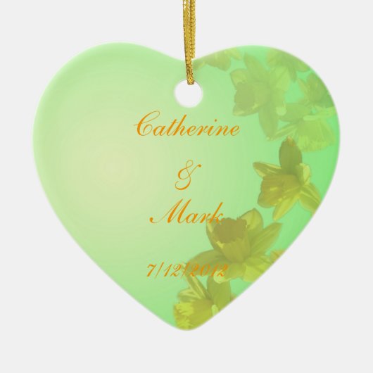 Bride en Groom, bruiloft, gele tulpbloemen Keramisch Ornament (Voorkant)