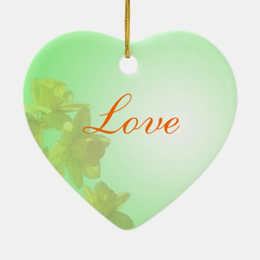 Bride en Groom, bruiloft, gele tulpbloemen Keramisch Ornament (Achterkant)