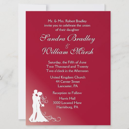 Bride en Groom Burgundy Wedding Invitation Kaart (Voorkant)