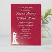 Bride en Groom Burgundy Wedding Invitation Kaart (Staand voorkant)