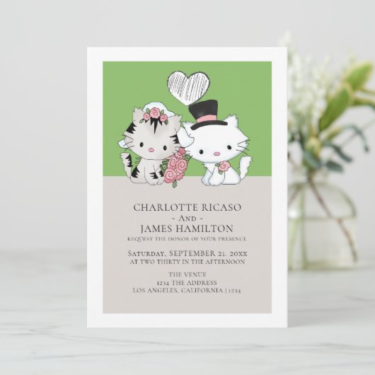 Bride en Groom Cat Threadding Aankondiging (Staand voorkant)