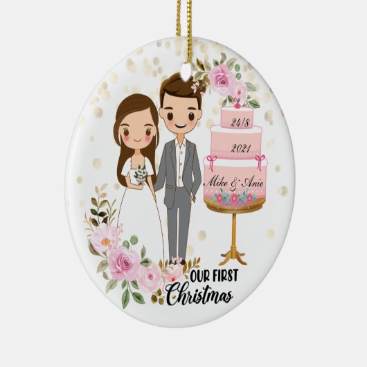 Bride en Groom Chibi Wedding Gift Keepomwille Pers Keramisch Ornament (Rechts)