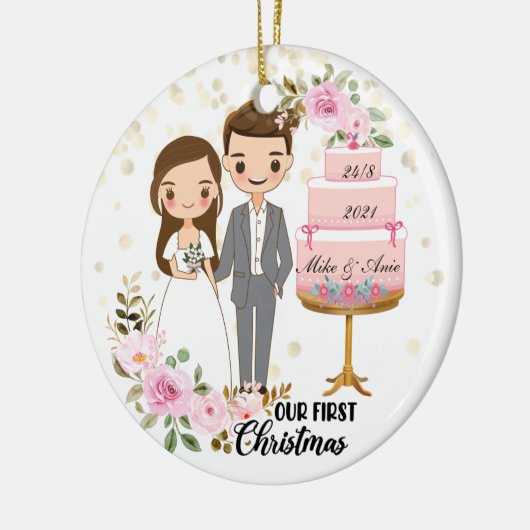 Bride en Groom Chibi Wedding Gift Keepomwille Pers Keramisch Ornament (Links)