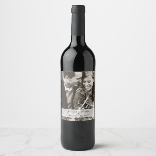 Bride en Groom Couple Photo Wedding Wijn Etiket (Voorkant)