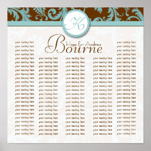 Bride en Groom Damask-zitplaatje voor Ontvangst Poster