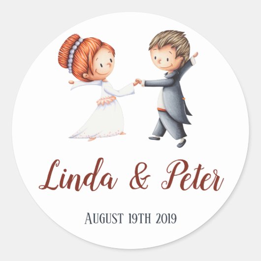 Bride en Groom Dancing Wedding Personalized Ronde Sticker (Voorkant)