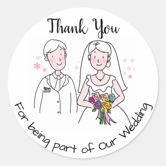 Bride en Groom Dank u Ronde Sticker (Voorkant)