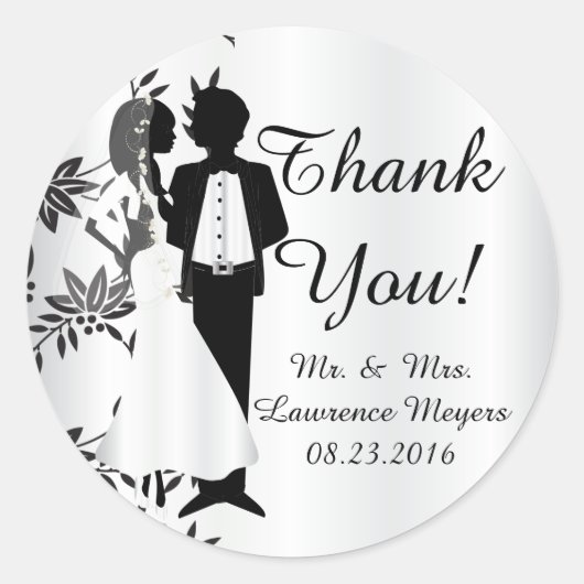 Bride en Groom Dank u Ronde Sticker (Voorkant)