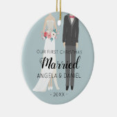 Bride en Groom Eerste Kerstmis Keramisch Ornament (Rechts)