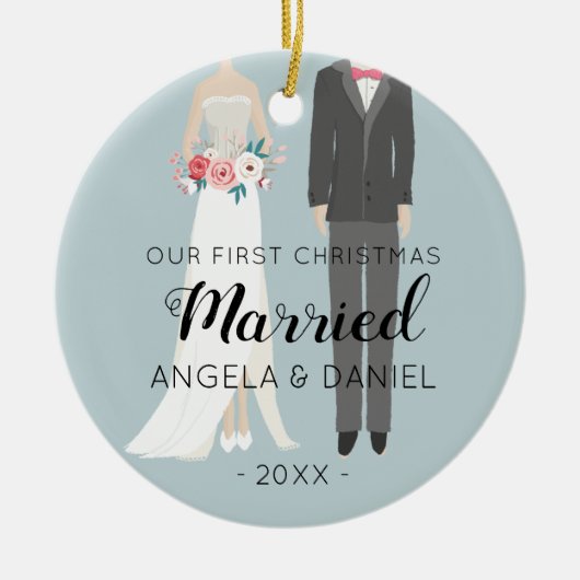 Bride en Groom Eerste Kerstmis Keramisch Ornament (Voorkant)