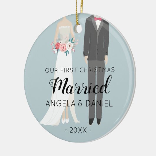 Bride en Groom Eerste Kerstmis Keramisch Ornament (Links)