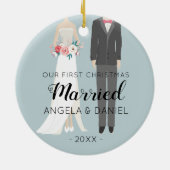Bride en Groom Eerste Kerstmis Keramisch Ornament (Achterkant)