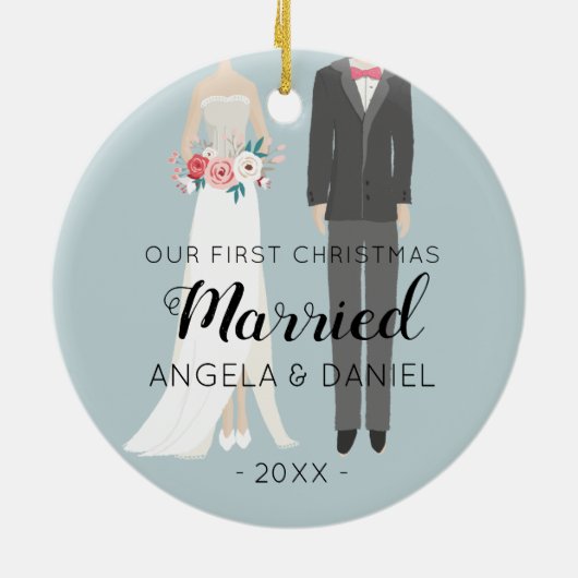 Bride en Groom Eerste Kerstmis Keramisch Ornament (Achterkant)