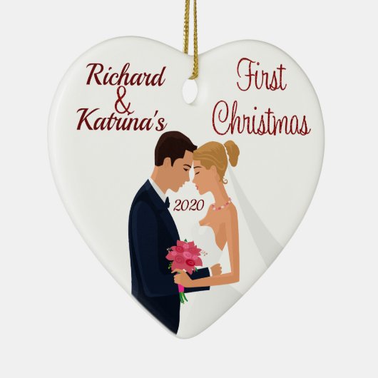 Bride en Groom Eerste Kerstmis Keramisch Ornament (Rechts)