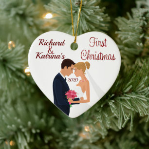 Bride en Groom Eerste Kerstmis Keramisch Ornament