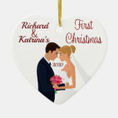 Bride en Groom Eerste Kerstmis Keramisch Ornament (Voorkant)