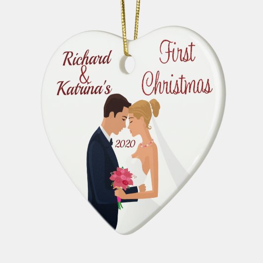 Bride en Groom Eerste Kerstmis Keramisch Ornament (Links)
