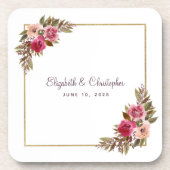 Bride en Groom Elegant Waterverf Floral Wedding Bier Onderzetter (Voorkant)