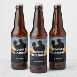 Bride en Groom Foto Elegant Newly Weds Wedding Bier Etiket