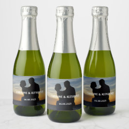 Bride en Groom Foto Elegant Newly Weds Wedding Sparkling Wijnetiket