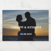Bride en Groom Foto Elegant Newly Weds Wedding Sparkling Wijnetiket (Enkel label)