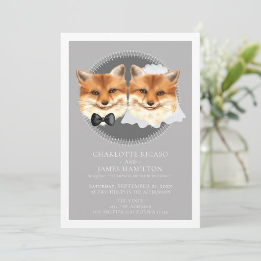 Bride en Groom Fox Threadding Aankondiging (Staand voorkant)