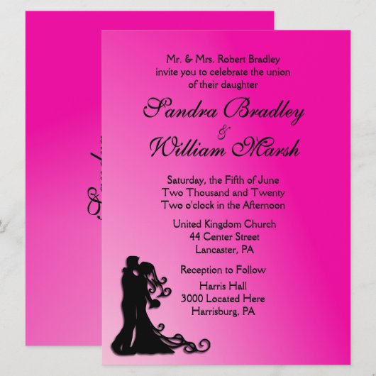 Bride en Groom Fuchsia Kaart (Voorkant / Achterkant)