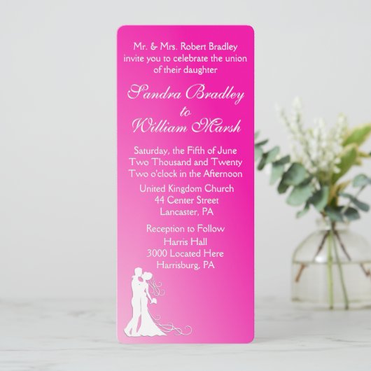 Bride en Groom Fuchsia Kaart (Staand voorkant)