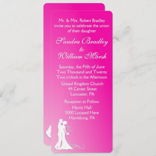 Bride en Groom Fuchsia Kaart (Voorkant / Achterkant)