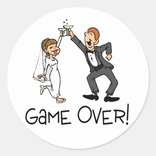 Bride en Groom Game Over Ronde Sticker (Voorkant)