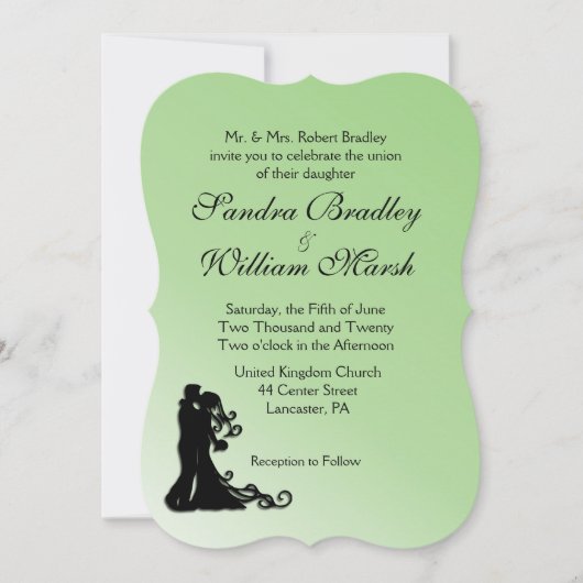 Bride en Groom Green Wedding Invitation Kaart (Voorkant)