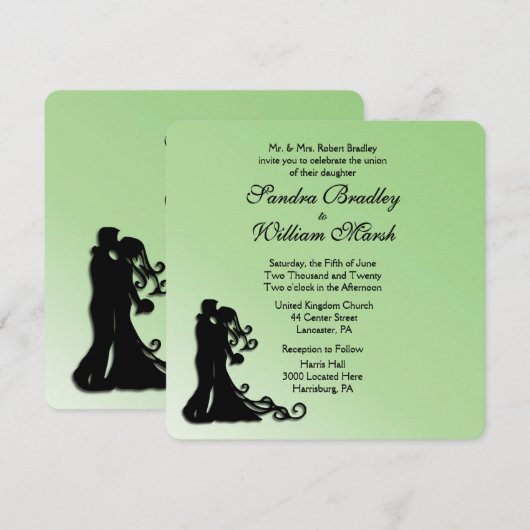 Bride en Groom Green Wedding Kaart (Voorkant / Achterkant)