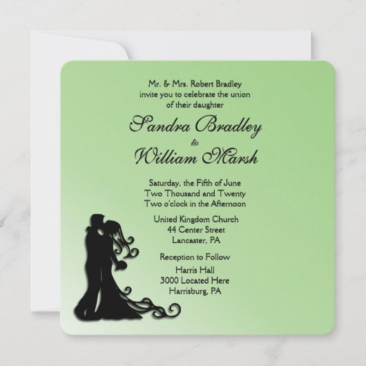 Bride en Groom Green Wedding Kaart (Voorkant)