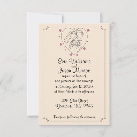 Bride en Groom Heart Sketch Wedding Uitnodiging (Voorkant)
