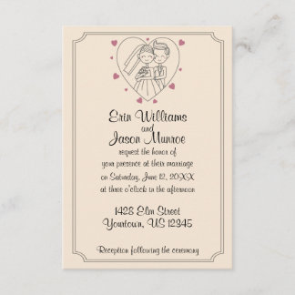 Bride en Groom Heart Sketch Wedding Uitnodiging