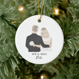 Bride en Groom Illustration Ceramic Ornament