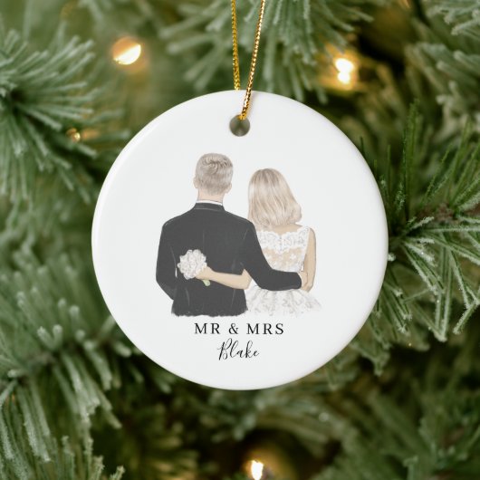 Bride en Groom Illustration Ceramic Ornament (Boom)