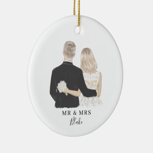 Bride en Groom Illustration Ceramic Ornament (Rechts)