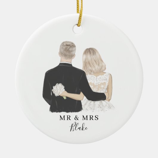 Bride en Groom Illustration Ceramic Ornament (Voorkant)
