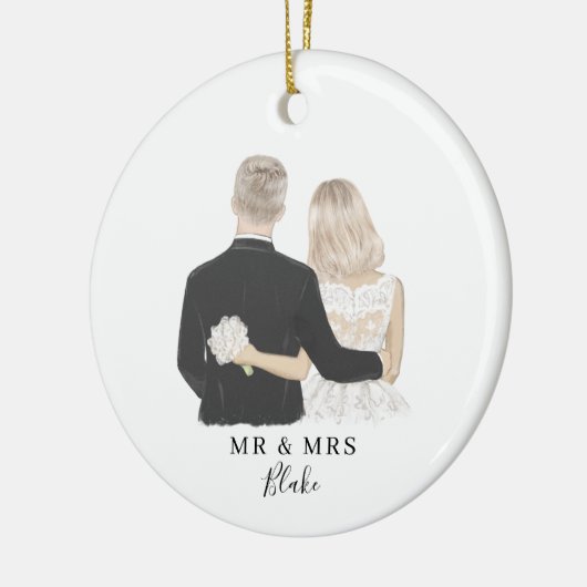 Bride en Groom Illustration Ceramic Ornament (Links)