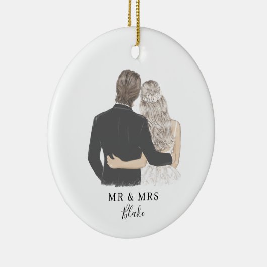 Bride en Groom Illustration Ceramic Ornament (Rechts)