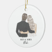 Bride en Groom Illustration Ceramic Ornament (Links)