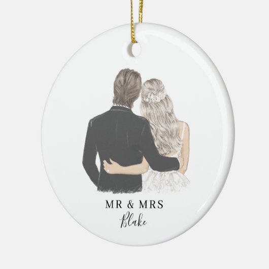 Bride en Groom Illustration Ceramic Ornament (Links)
