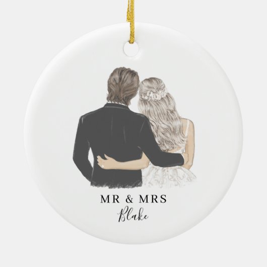 Bride en Groom Illustration Ceramic Ornament (Achterkant)