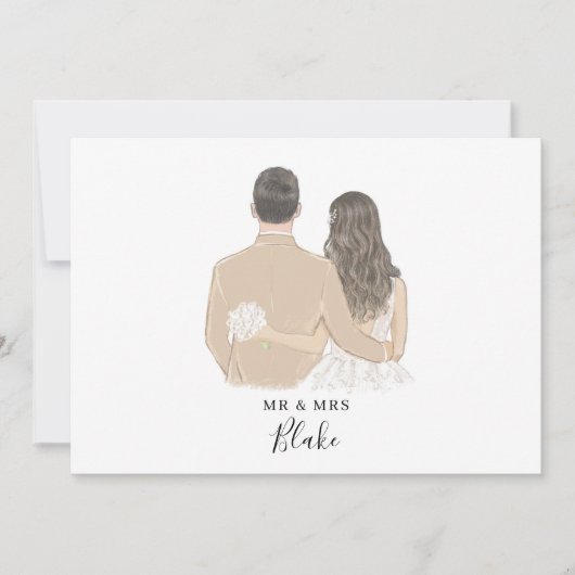 Bride en Groom Illustration Wedding Card (Voorkant)