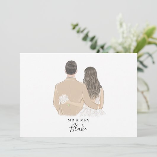 Bride en Groom Illustration Wedding Card (Staand voorkant)