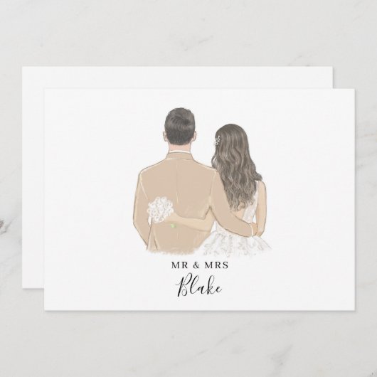 Bride en Groom Illustration Wedding Card (Voorkant / Achterkant)
