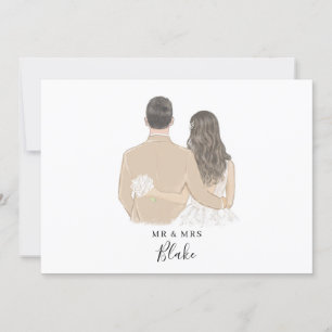 Bride en Groom Illustration Wedding Card