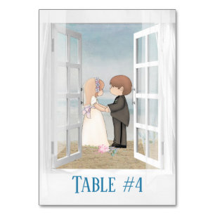 Bride en Groom in het Venster van Beach Kaart